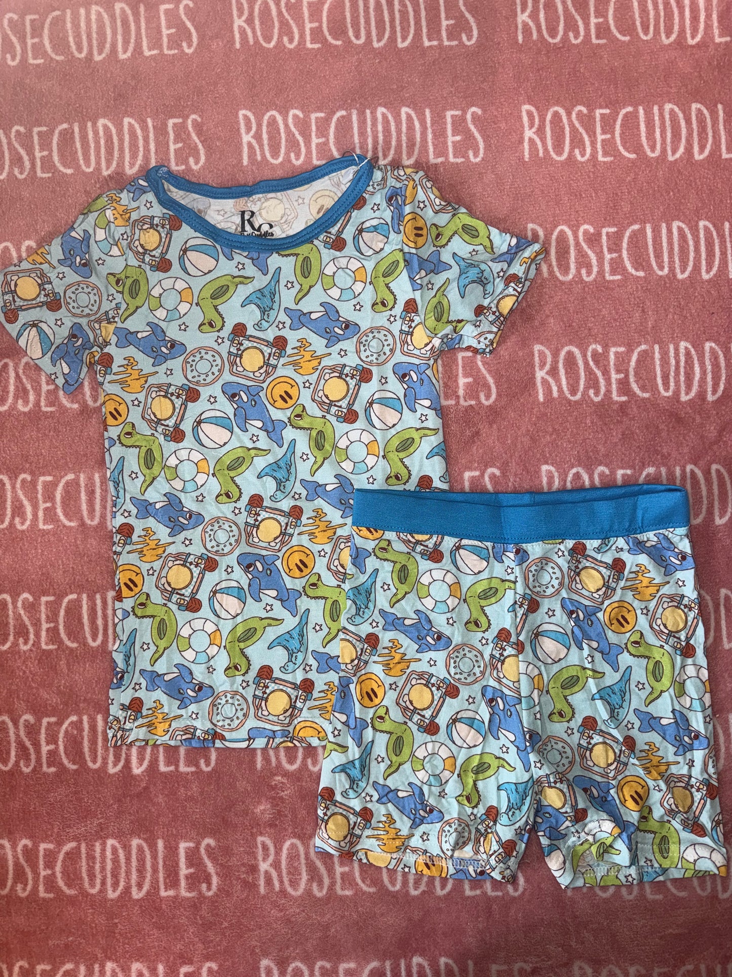 Blue Beachy Bamboo Shorts Set