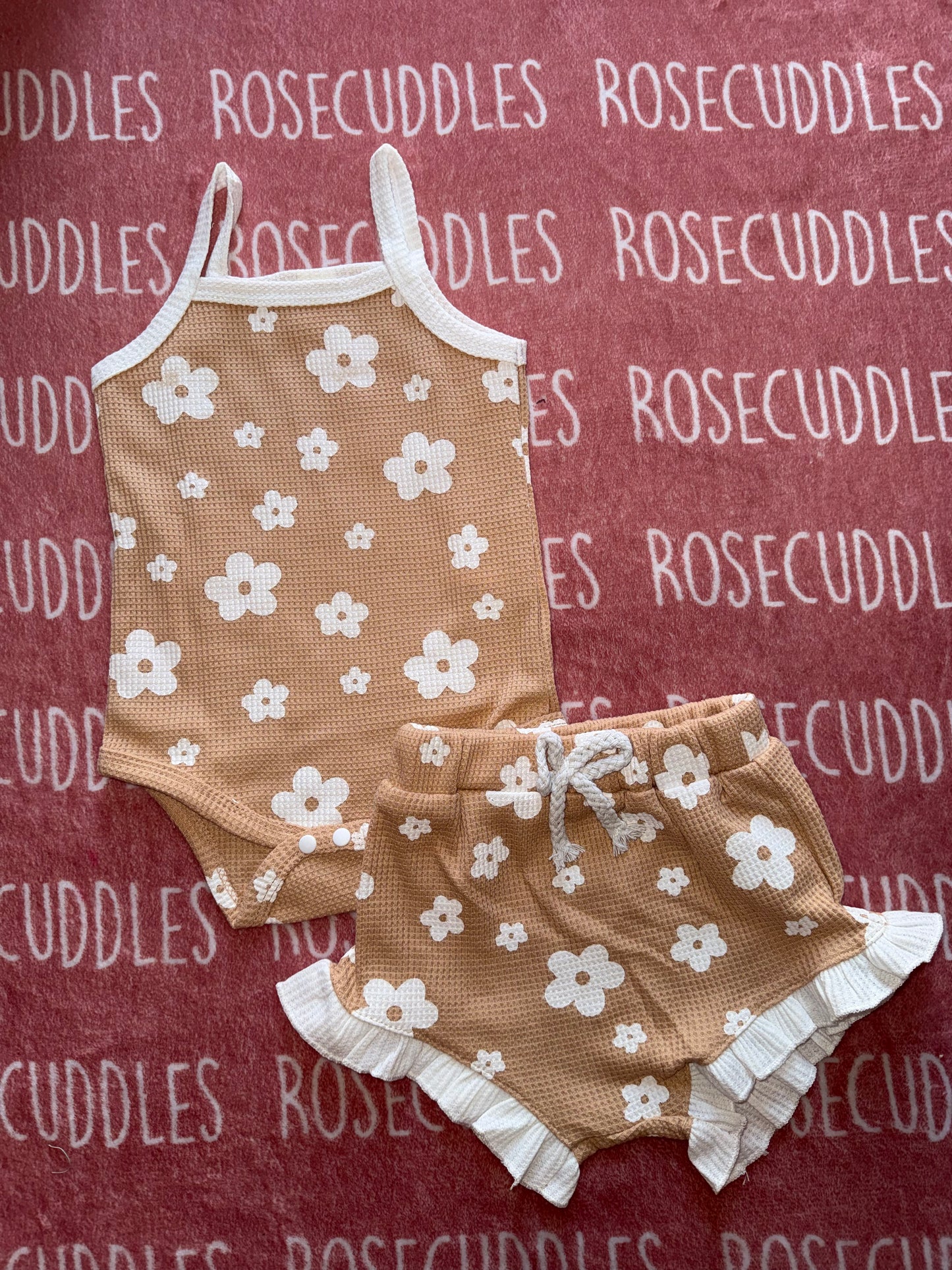 Tan Floral Waffled Bummy Set