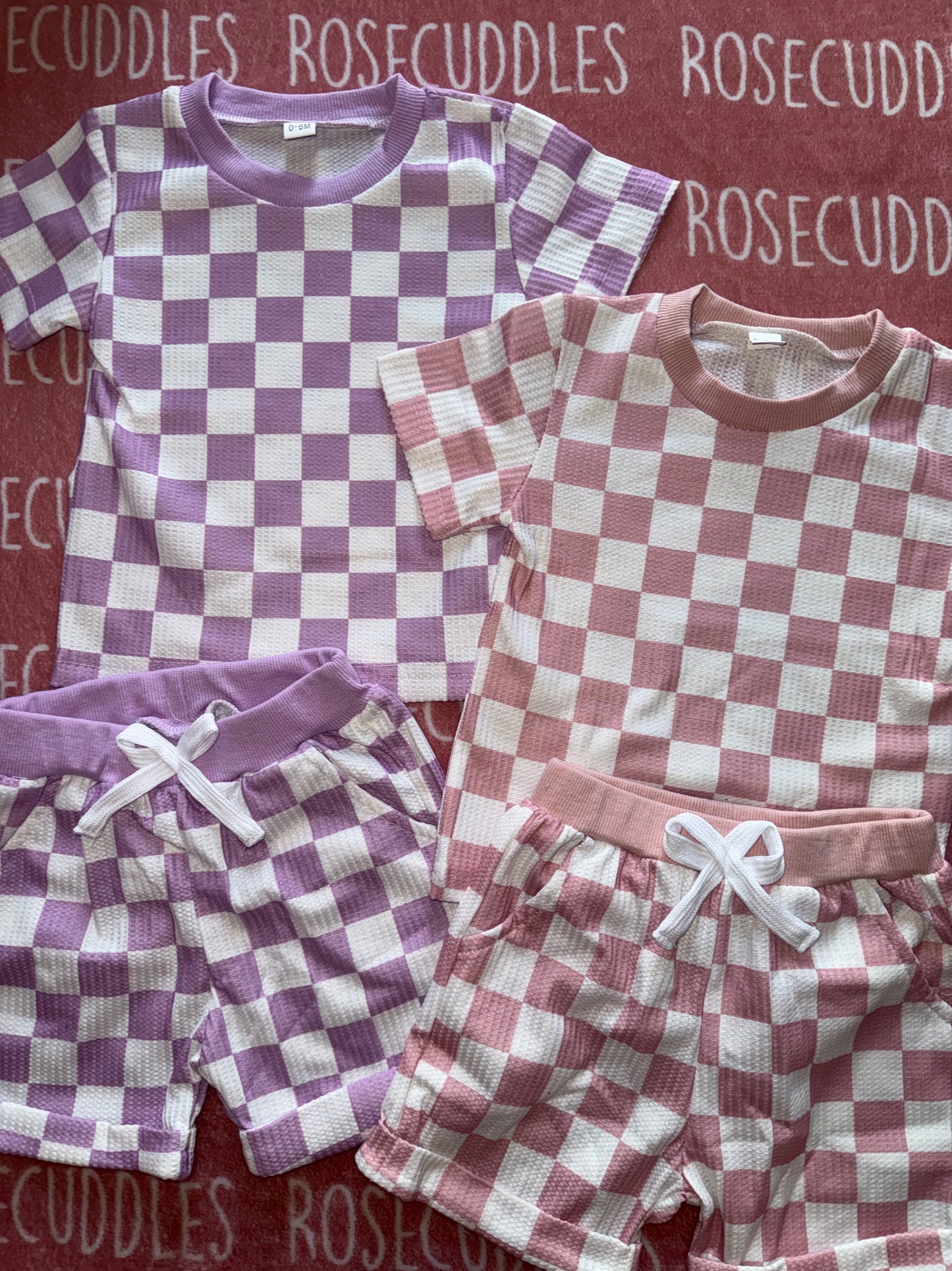 Waffled Checkered Shorts Sets