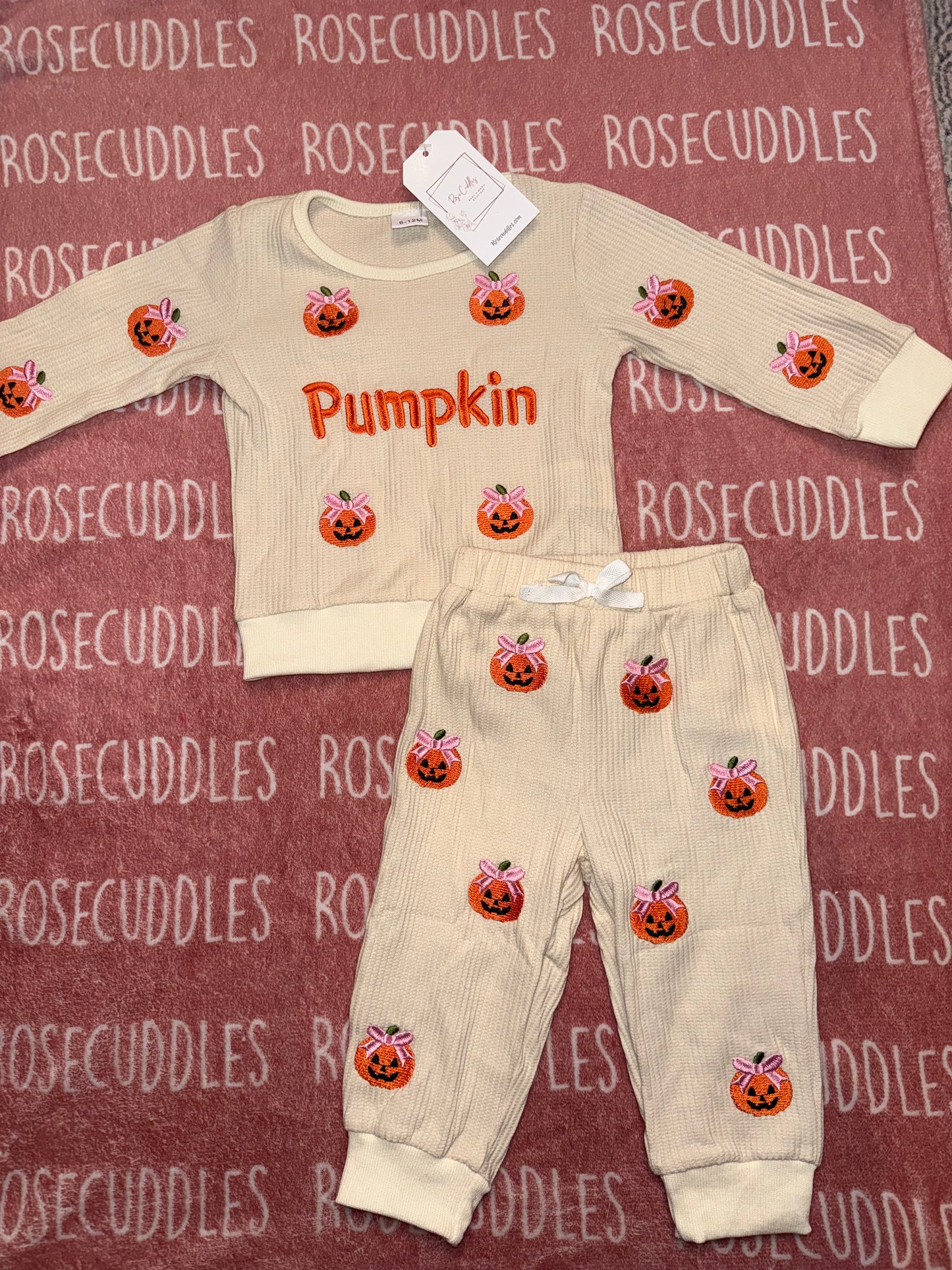 Embroidered Pumpkin Waffled Jogger Set