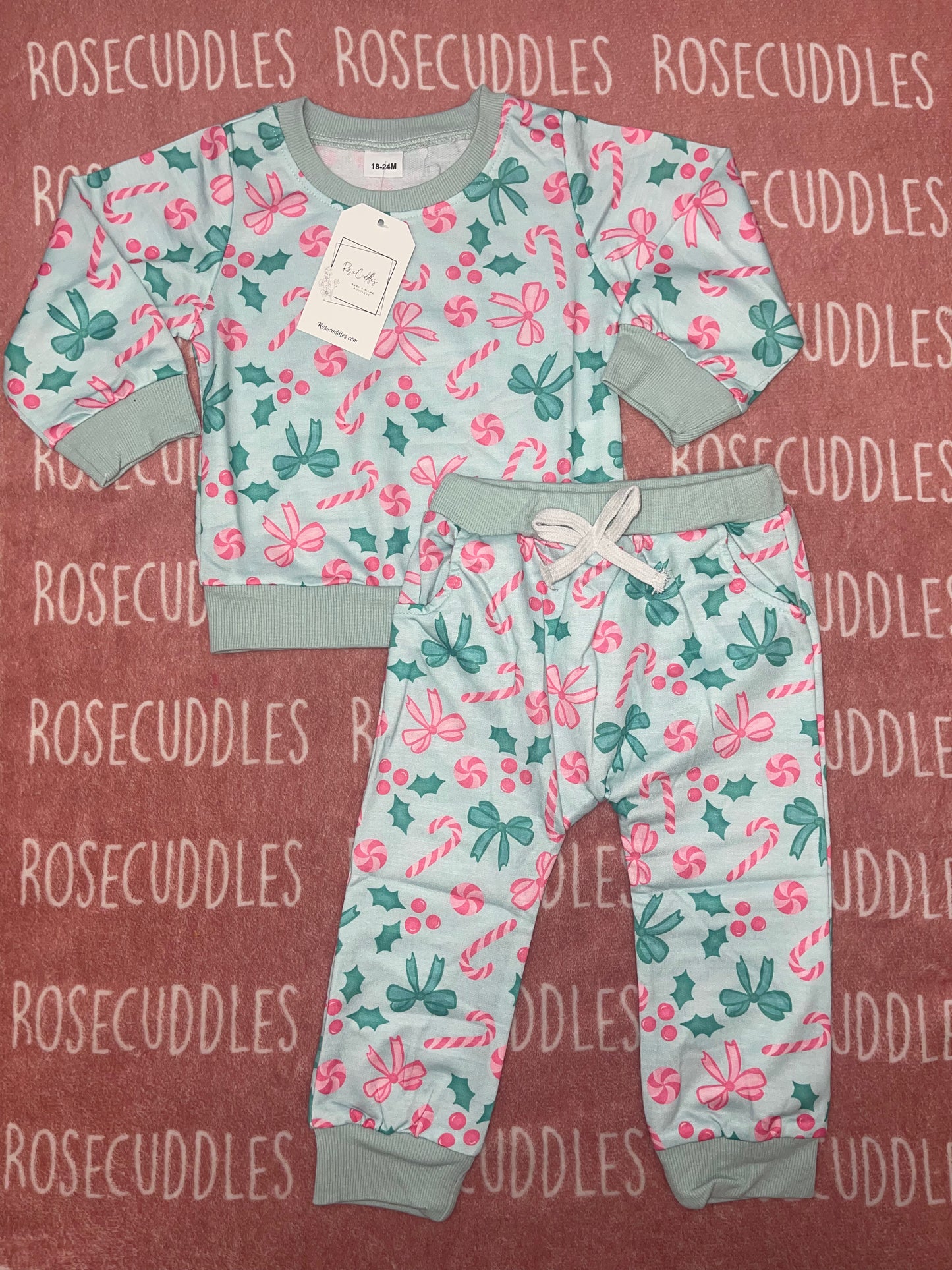 Teal CandyCane Jogger Set