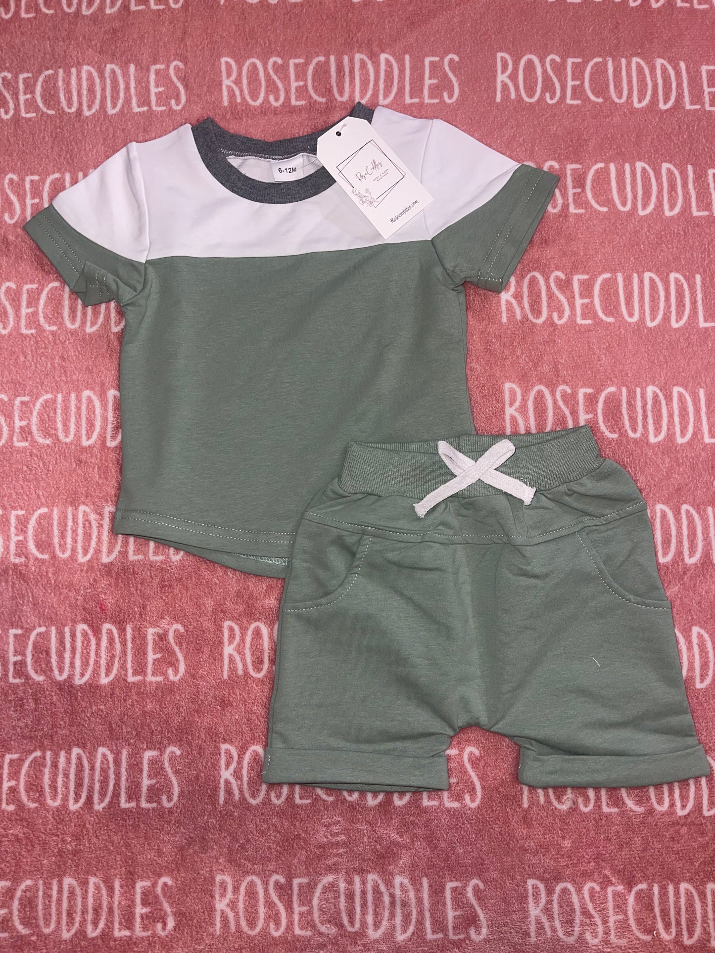 Green ColorBlock Shorts Set