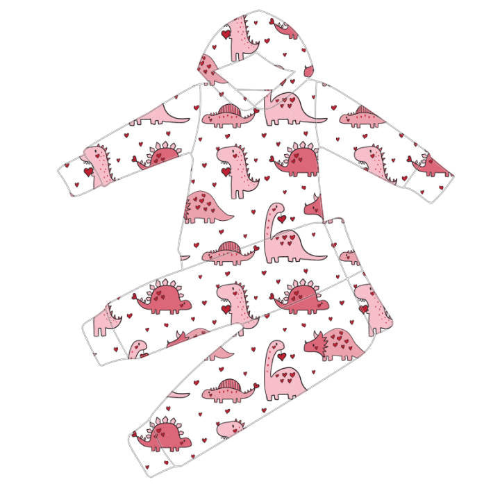 Pink Dino Bamboo Hoodie Set