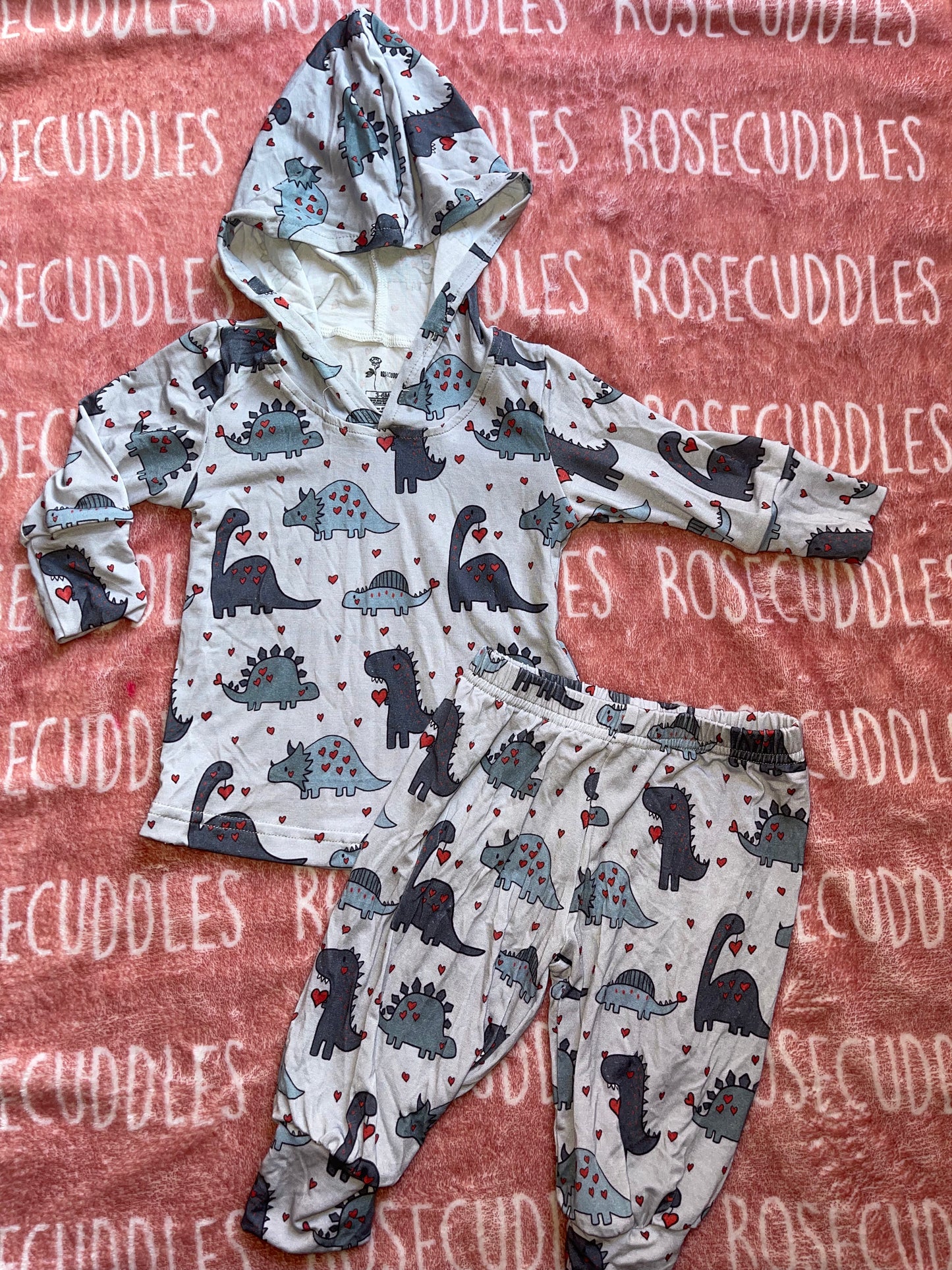 Blue Dino Bamboo Hoodie Set
