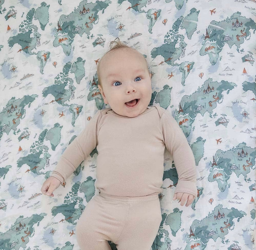 World Map Bamboo Changing Pad Cover