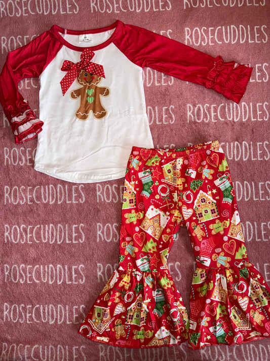 Red Gingerbread Ruffled Bellbottoms Set