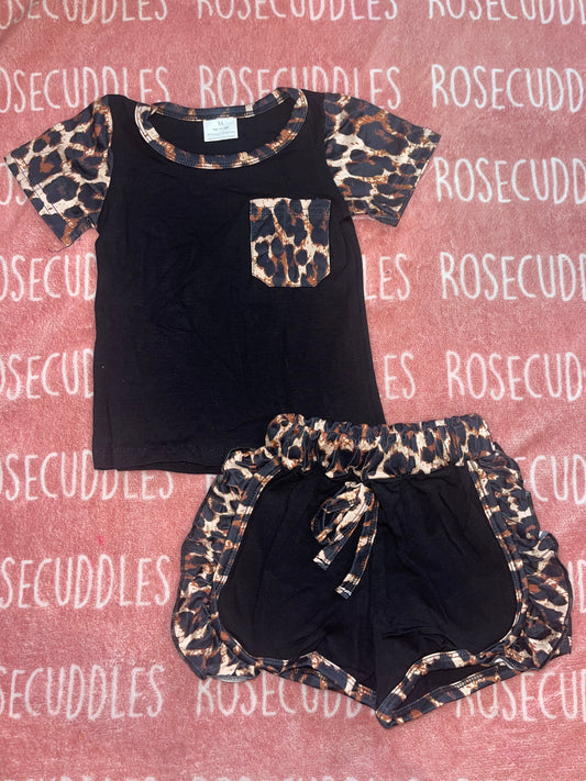 Ruffled Leopard Shorts Set