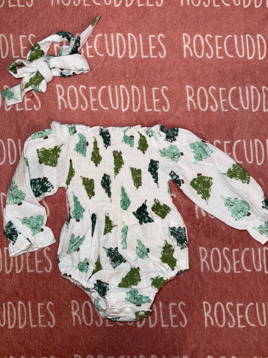 Green Trees Linen Bubble Onesie