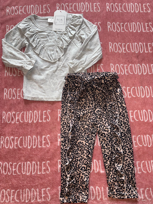 Grey & Leopard Ruffled Joggers