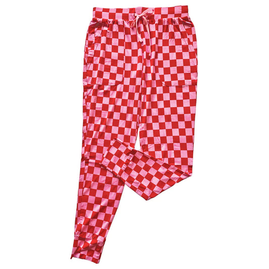 Ezrah Pink & Red Checkered Joggers