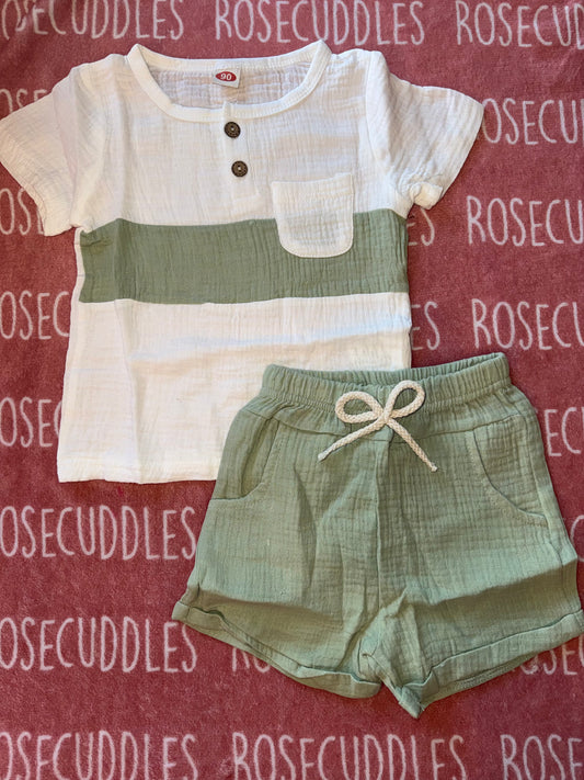 Green Linen Shorts Set