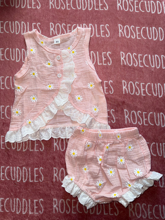 Pink Linen Daisy Tank Set
