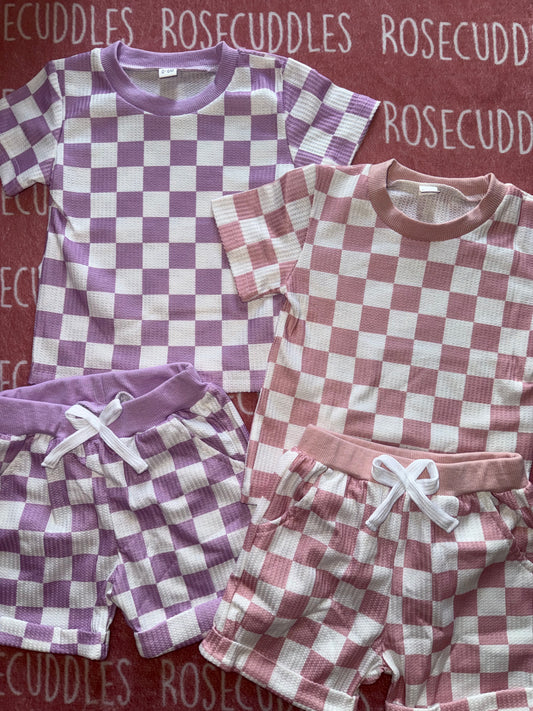 Waffled Checkered Shorts Sets