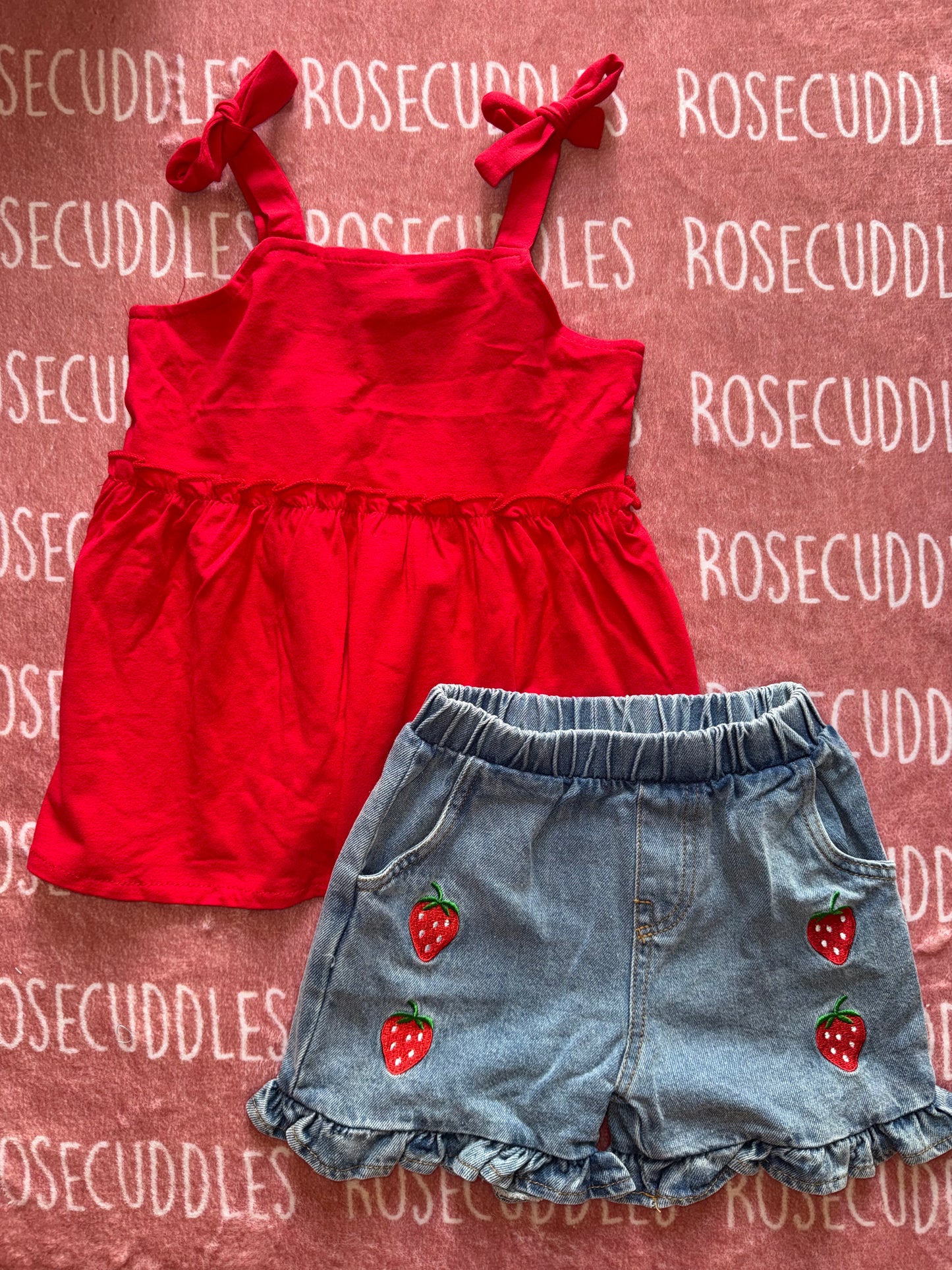 Strawberry Jean Short Set