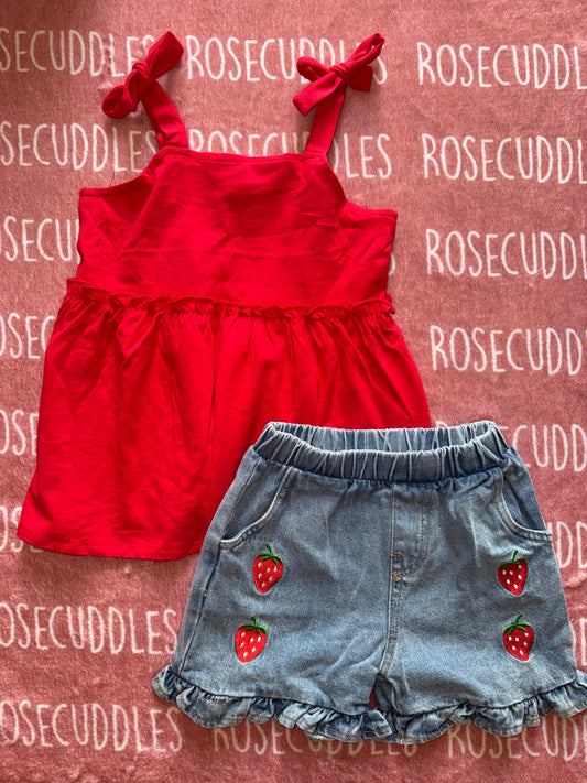 Strawberry Jean Short Set