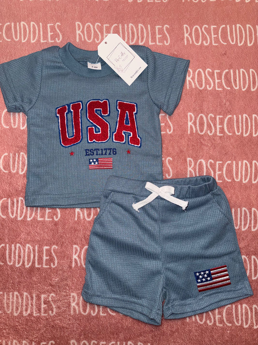 Waffled uSA embroidered Short Set