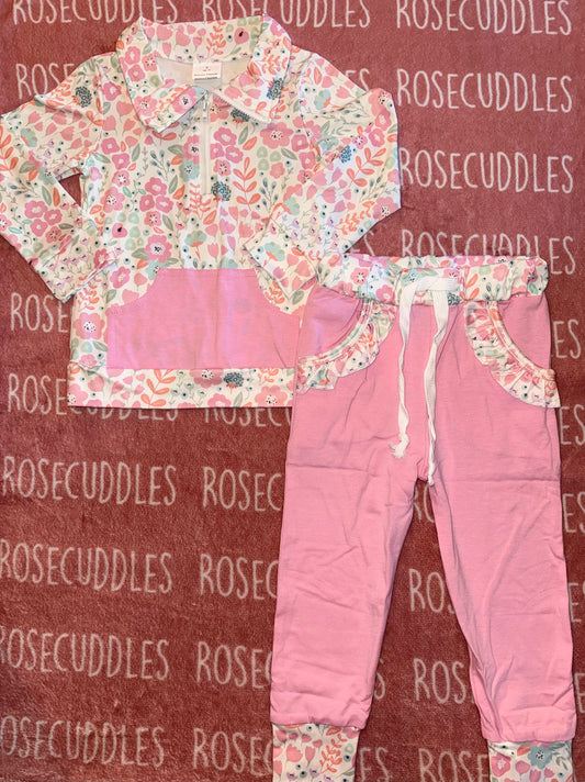 Floral Quarter Zip Jogger Set