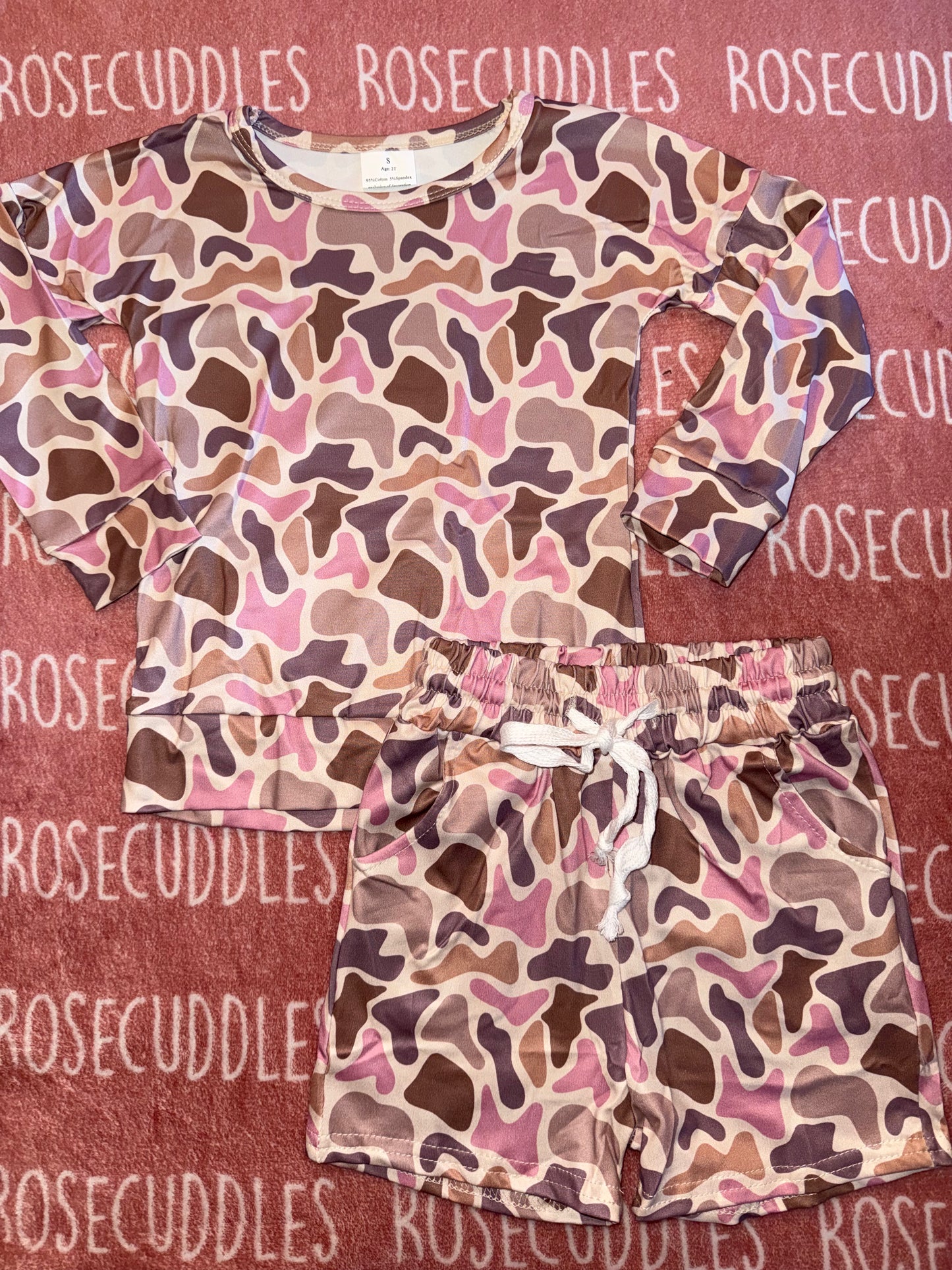 Pink Camo Long Sleeve/ Shorts Set