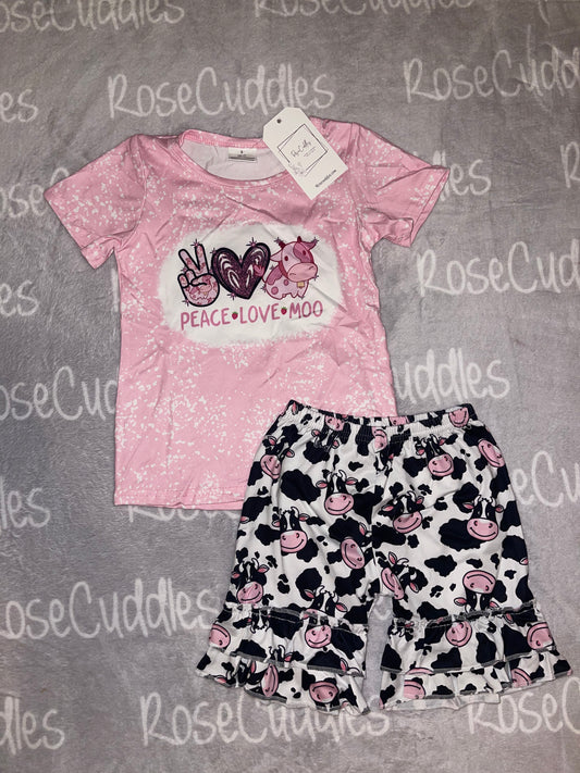 Peace Love Moo Ruffled Shorts Set