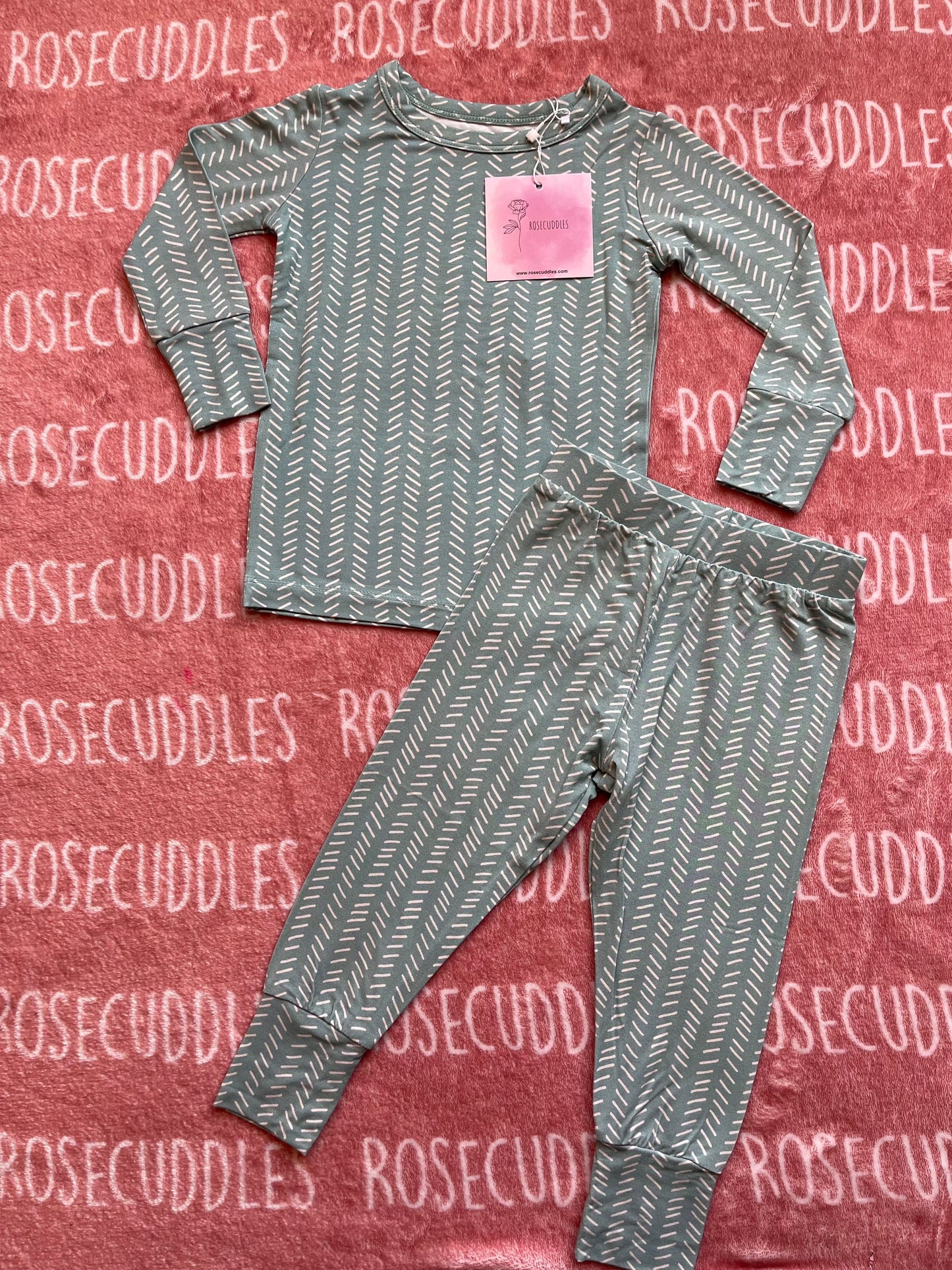 *ROSECUDDLES BAMBOO - Green Stripe - Two Piece