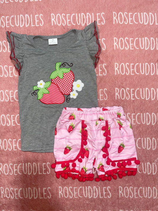 Strawberry Pom Shorts Set