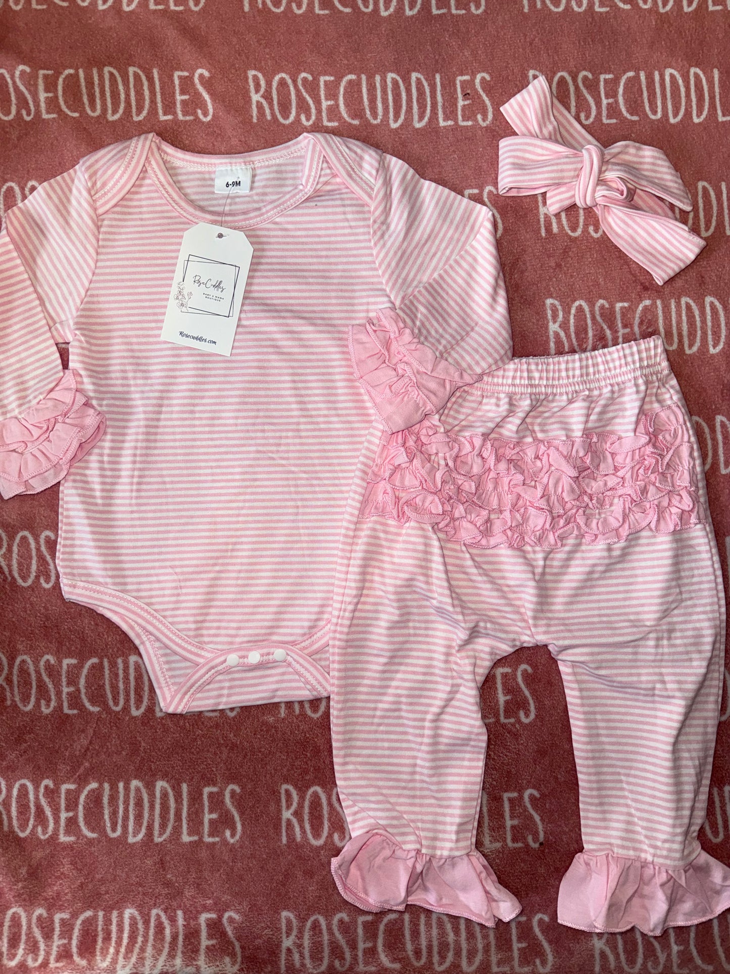 Ruffled Pink Stripe Onesie Set