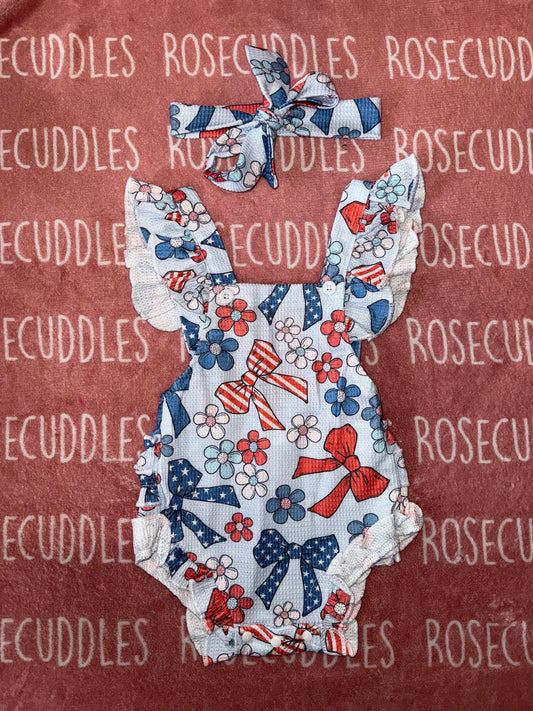 USA Coquette Bow Bubble Romper