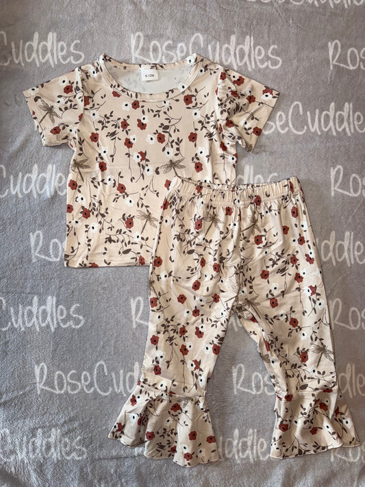 Cream Floral Flares Set