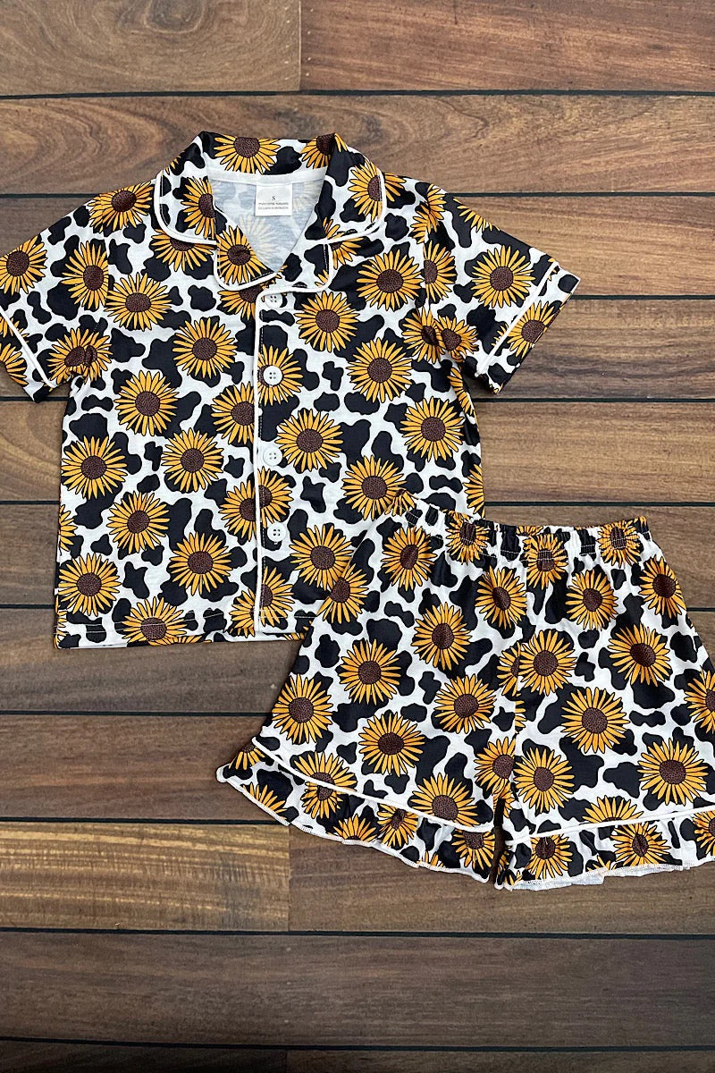 Sunflower Cow Two Piece Pajama Set