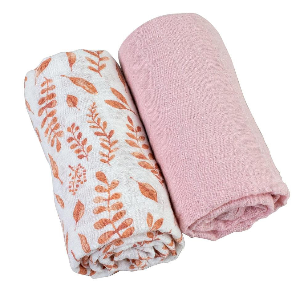Muslin Swaddle Set - Pink Leaves & Cotton Candy