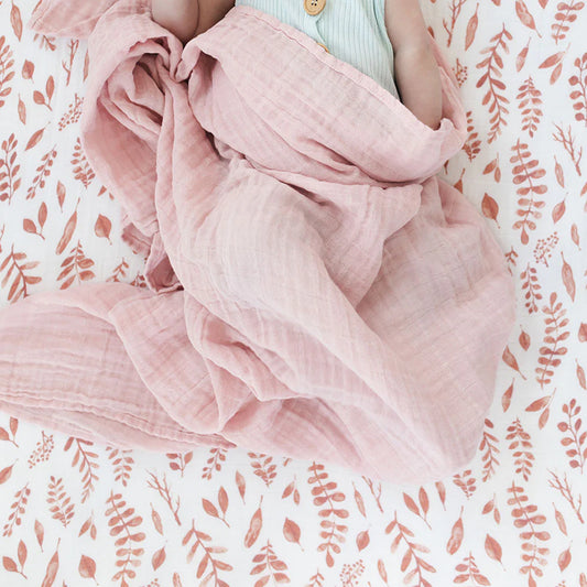 Muslin Swaddle Blanket Set - Pink Leaves & Cotton Candy