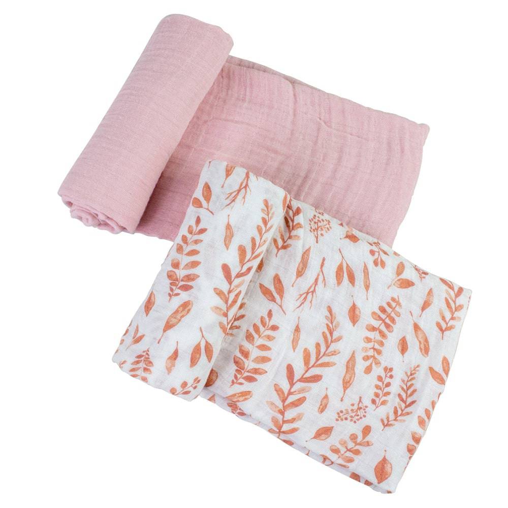 Muslin Swaddle Blanket Set - Pink Leaves & Cotton Candy